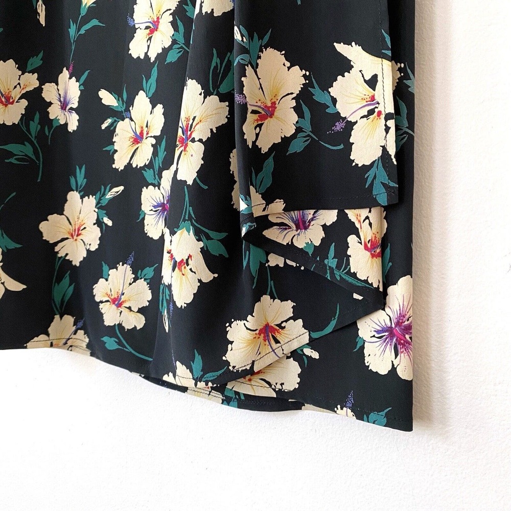 Vintage 70's Emanuel Ungaro Silk Skirt Black White Green Floral Pleated Small - Picture 2 of 6